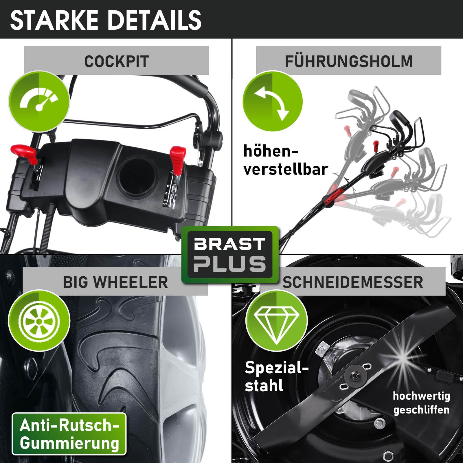 BRAST Benzin Rasenmäher Trike mit Antrieb | 5,2kW(7PS) | Elektrostart | 53cm Schnittbreite | viele Modelle | TÜV | 4 Takt OHV Motor | 30-80mm Schnitthöhe | 60L Fangkorb | Stahlgehäuse | ESTART Speed