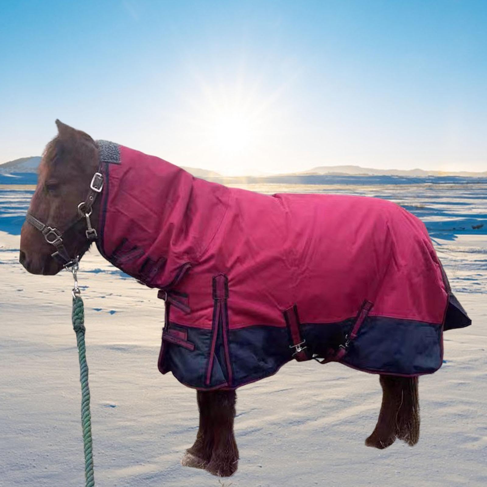 Gralara Manta para Caballo Impermeable con Cuello Abrigo Térmico con Forro Transpirable Y Capucha Desmontable Tejido Oxford 600D Resistente Al Frío Adecuada P