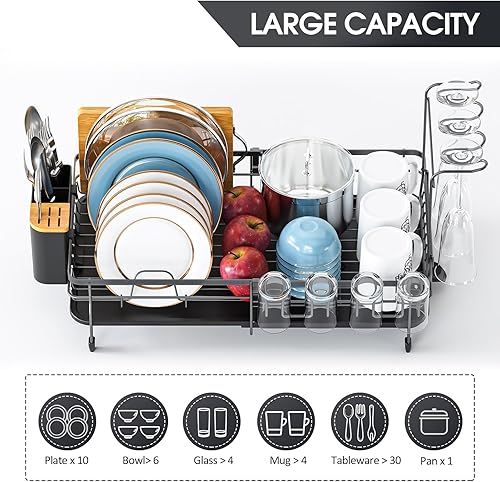 Miniatura 5 de TOOLF Escurridor de platos expandible, estante ajustable de acero inoxidable 304, escurridor de platos plegable con soporte extraíble para cubiertos