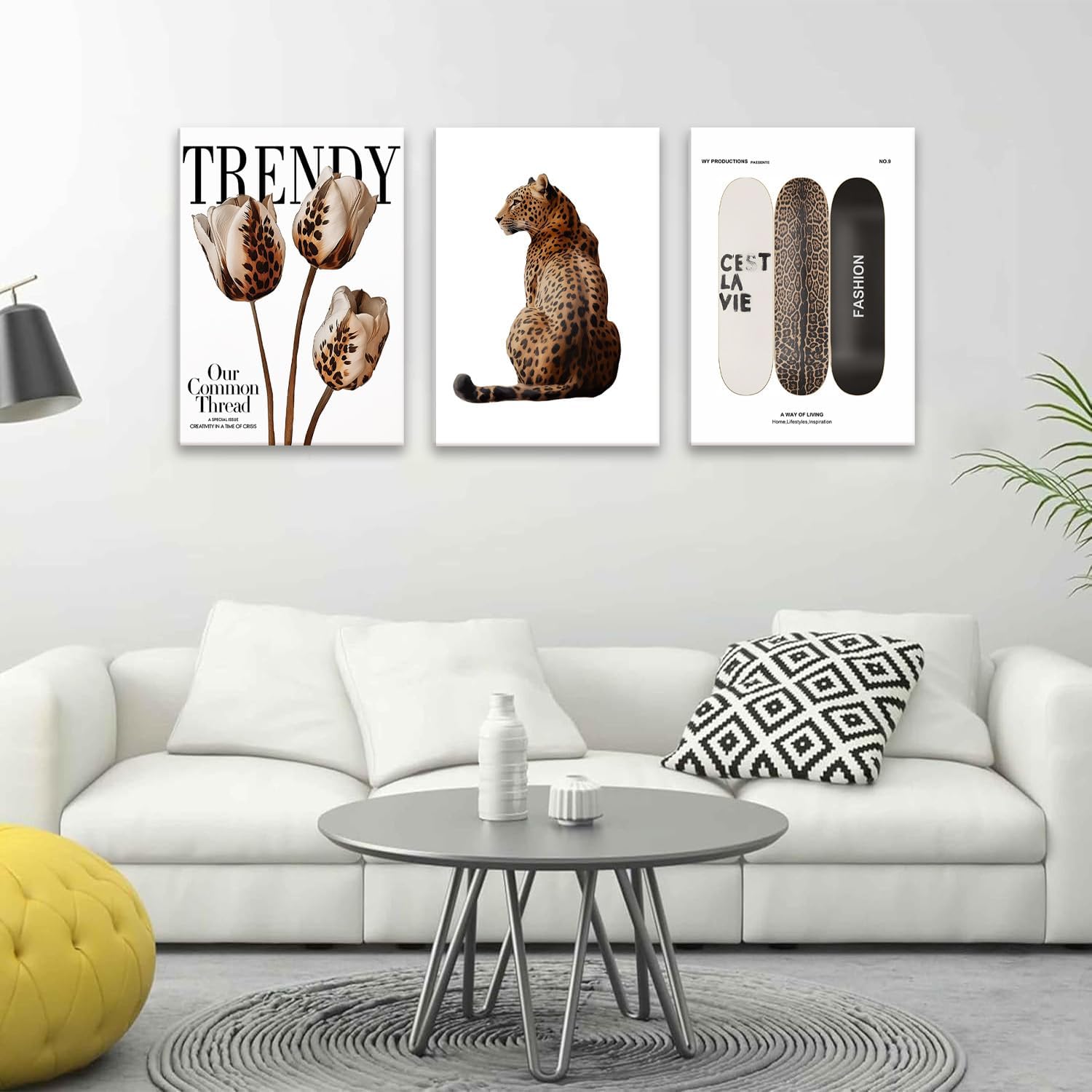 ZKFGPP 3 Piece Trendy Leopard Canvas Wall Art Funky Cheetah Poster Art Prints Cute Skateboard Pictures Wall Decor Fashion Aesthetic Artwork for Girls Bedroom Apartment Dorm 12x16in Framed
