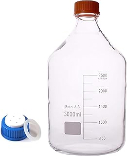 DONLAB MBP-03L4 Borosilicate Glass 3000ml/3L Round Media Storage Bottle Reagent Bottle with 4-Hole Mobile Phase Cap GL45