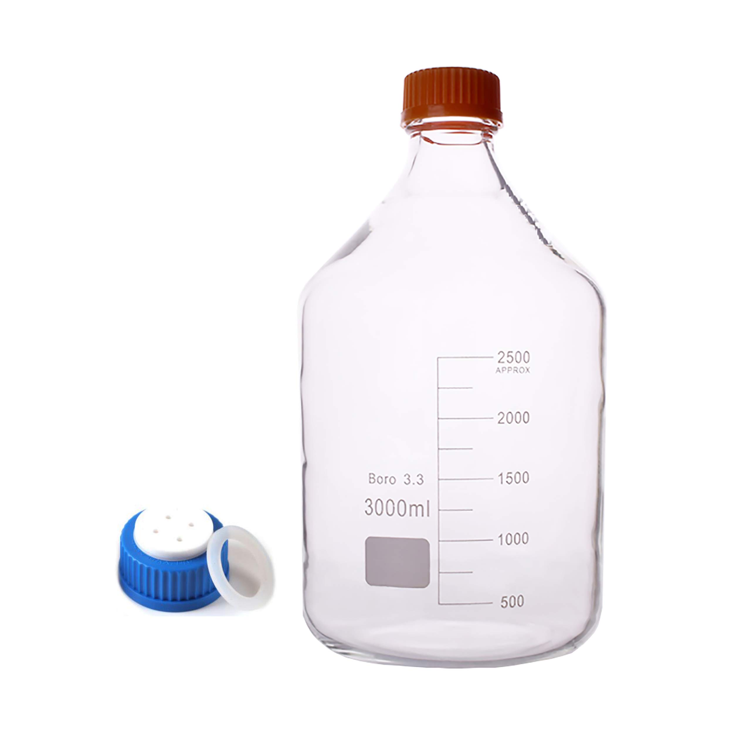 Butelka na odczynnik ze szkła borokrzemianowego, okrągła z 4-otworową ruchomą nakrętką do fazy GL45 – pojemność od 100 ml do 20 000 ml(5000ml)