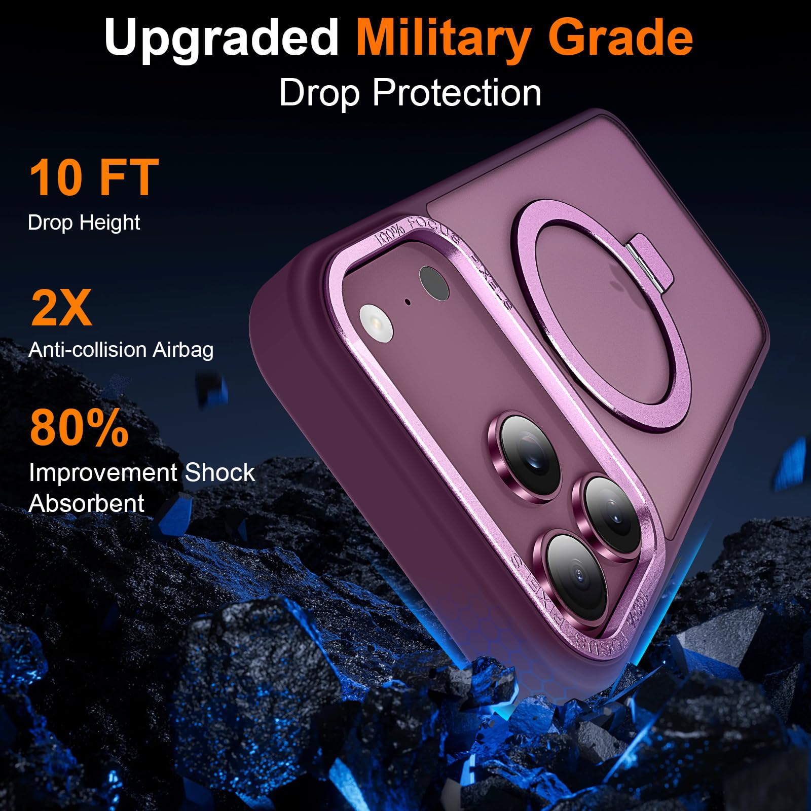 Coque magnétique pour iPhone 17 Pro avec anneau de support, protection contre les chutes de 3 m, coque de téléphone fine, translucide, mate et résistante aux chocs pour iPhone 17 Pro 6,3