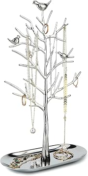 MORE&LESS Branch Jewelry Rack with metal tray,Luxury color,Tree Tower Rack Hanging Organizer for Ring Earrings Necklace Bracelet,Suitable for living rooms, bathrooms,offices,etc.