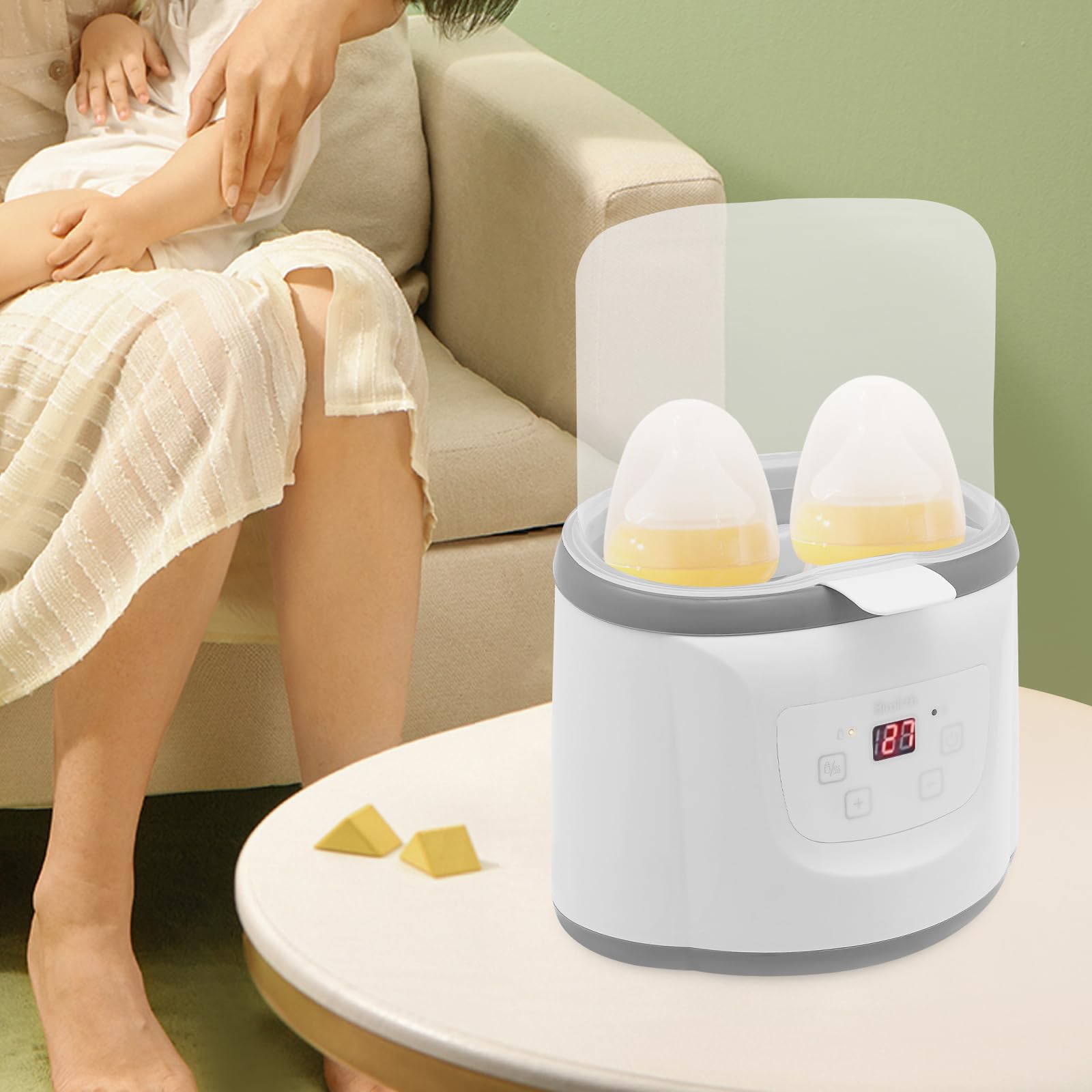 Calentador de biberones 6 en 1, doble vaso, con pantalla LED, control de temperatura, calentador/descongelación, esterilizador para biberones