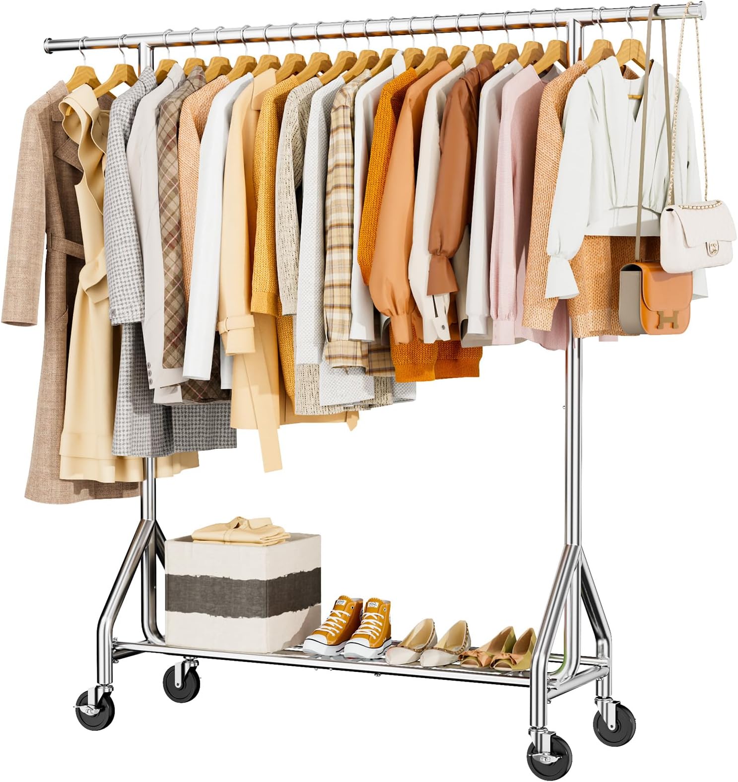 Only Hangers Commercial Double Rail Rolling Z Rack - Black Base, Set Of 2 (Model GR600EH)