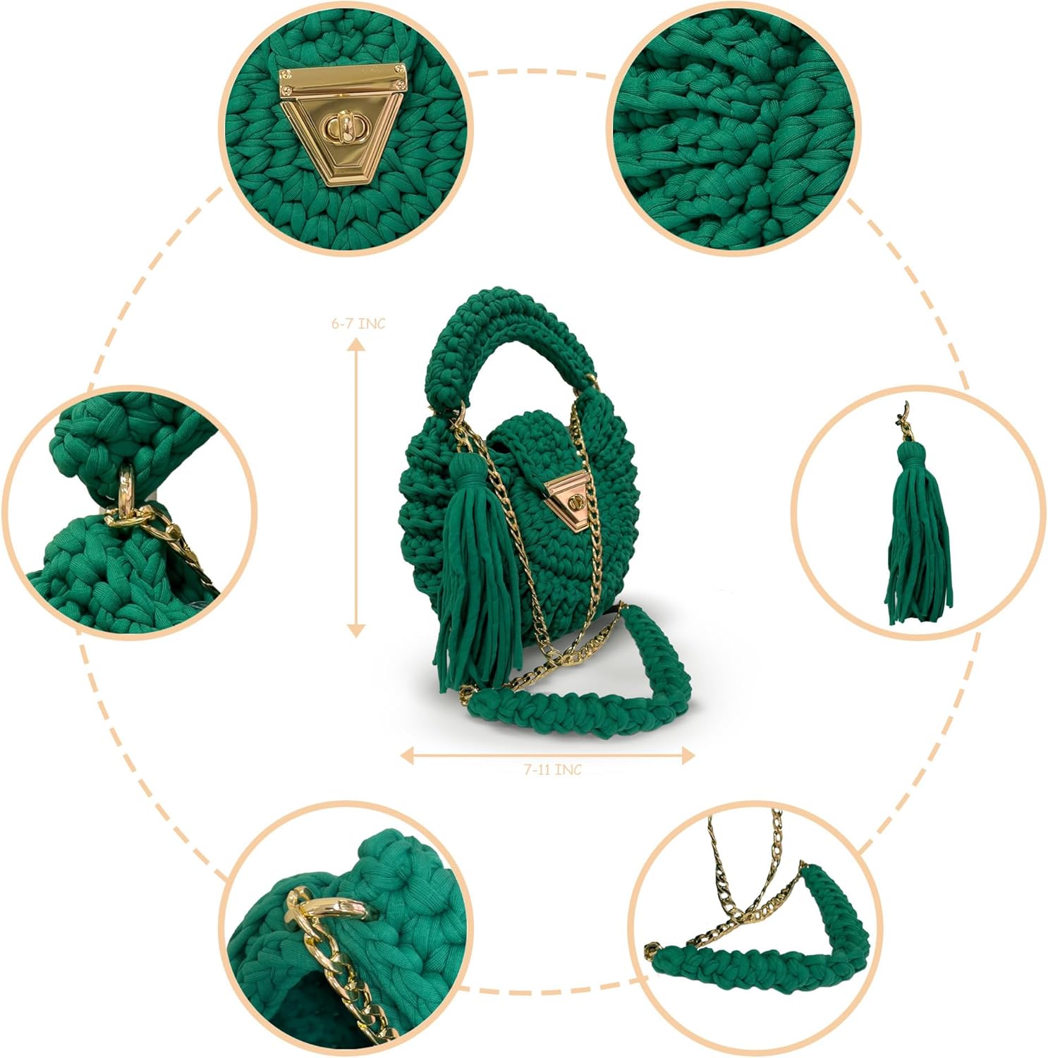 CHQEL Evening Clutch Bag for Women, Handmade Crochet Wedding Party Purse, Small Flap Formal Crossbody Handbag Evening Clutch