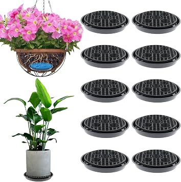 10 Set Invisble Hanging Basket Self Watering Insert, 9.4 Hanging Basket Drip Pan Invisble Self Watering Planter Insert Plant Saucers Tray Plastic Water Catcher Tray Plant Auto Watering Devices