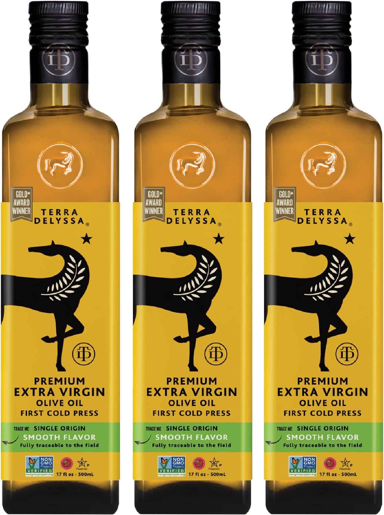 First Cold Pressed Extra Virgin Olive Oil, Single Sourced, 500 ML (17 fl. oz) Dark Glass Bottle - 3 Pack, Certified Kosher. Non-GMO, Naturally Rich in Antioxidants and Polyphenols
