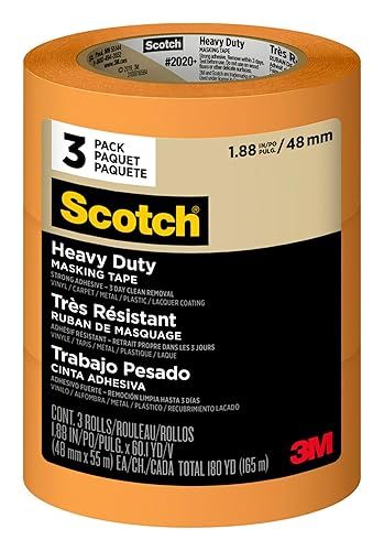 Scotch Cinta de enmascarar para pintores de alta resistencia, 3 rollos, 4,78 cm x 54,99 m, para uso en vinilo, alfombra, metal y plástico, cinta de
