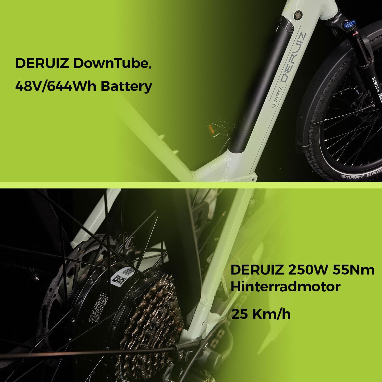 DERUIZ Quartz SUV E-Bike 27,5 Zoll Tiefeinsteiger Damen & Herren StVZO | 250W Heckmotor 55 Nm, 48V 644Wh Akku bis 160 km, Shimano 8-Gang, hydraulische Scheibenbremsen, RH 46 cm