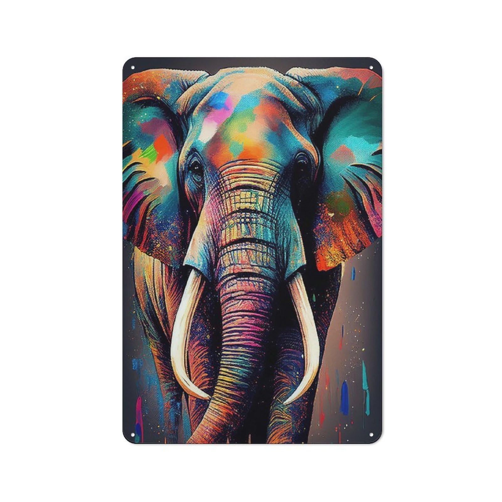 Junmoney Colorful Elephant Animals Friendly Cafe Metal Sign 30X20cm, Cafe Wall Decor For Tea Room, Shop Wall Or Breakfast Area
