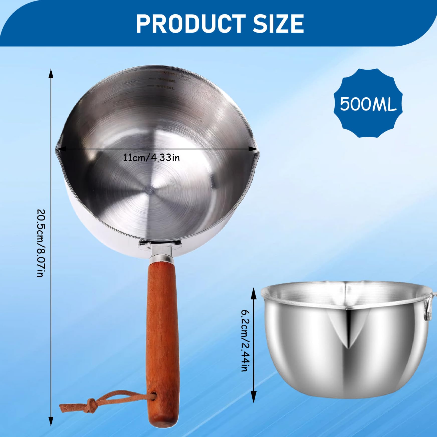 Petite Casserole En Acier Inoxydable 500 Ml - Pour Fondre Beurre, Chocolat, Sauces - Compatible Induction, Gaz, électrique - Avec Trou De Suspension - 8