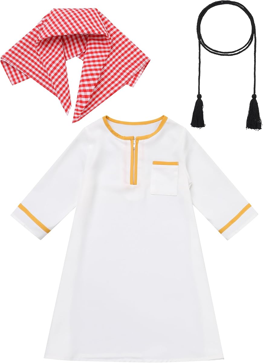 IWEMEK 3 PIEZAS Ropa de oración para bebés musulmanes para niños Caftán Thobe islámico Abaya Dubai Bata con bufanda para la cabeza Conjunto de Ramadán