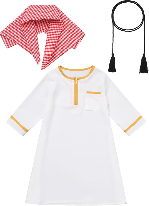 IWEMEK 3PCS Infant Muslim Baby Boys Prayer Clothes Kaftan Thobe Islamic Abaya Dubai Robe with Head Scarf Rope Ramadan Outfit