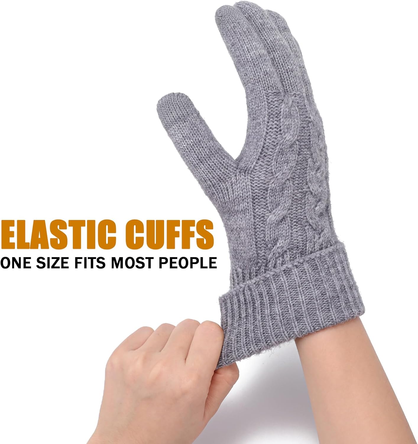 Winter Warm Fleece Lined Gloves for Women, Thermal Wool Cable Knit Gloves for Cold Weather, Touchscreen Fingers Folding Cuffs - Image 6