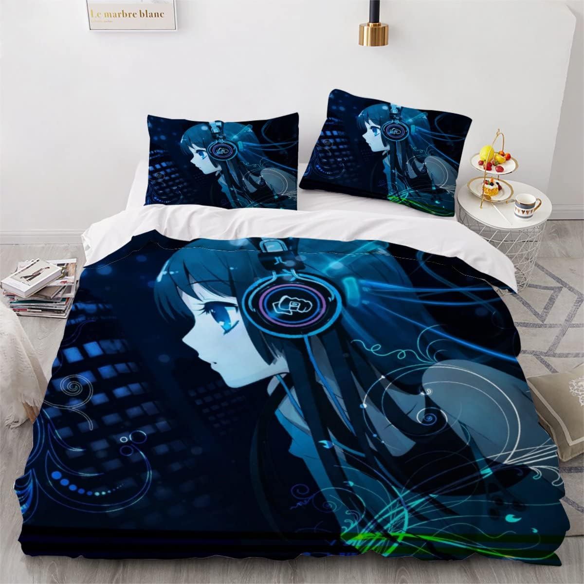 Parure de lit Anime Femme 135x200 cm avec housse de couette en microfibre et 2 taies d'oreiller