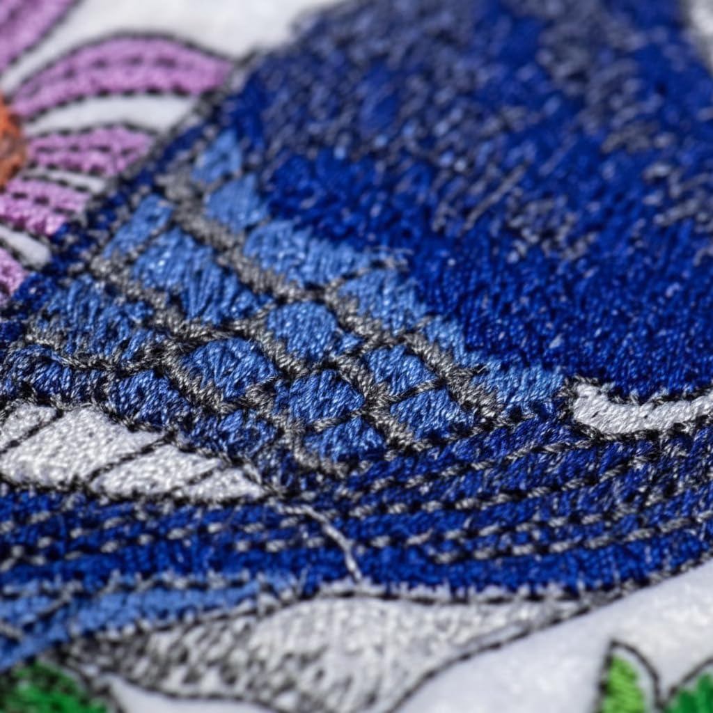 Nature Weaved in Threads, Amazing Birds Kingdom [Bluejay and Purple Cornflowers Circle [Custom and Unique] Embroidered Iron on/Sew Patch [5" *5"] [Made in USA]