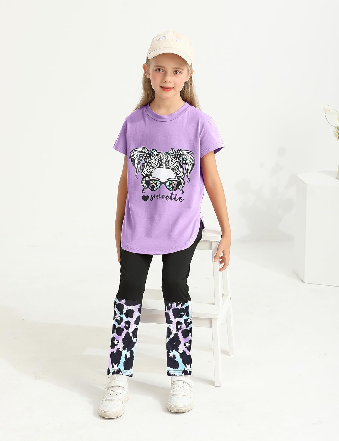 Girls Outfits Short Sleeve Irregular Tops + Camouflage Long Legging Outfits 2PCs Summer Pant Sets 6-14T - Image 3