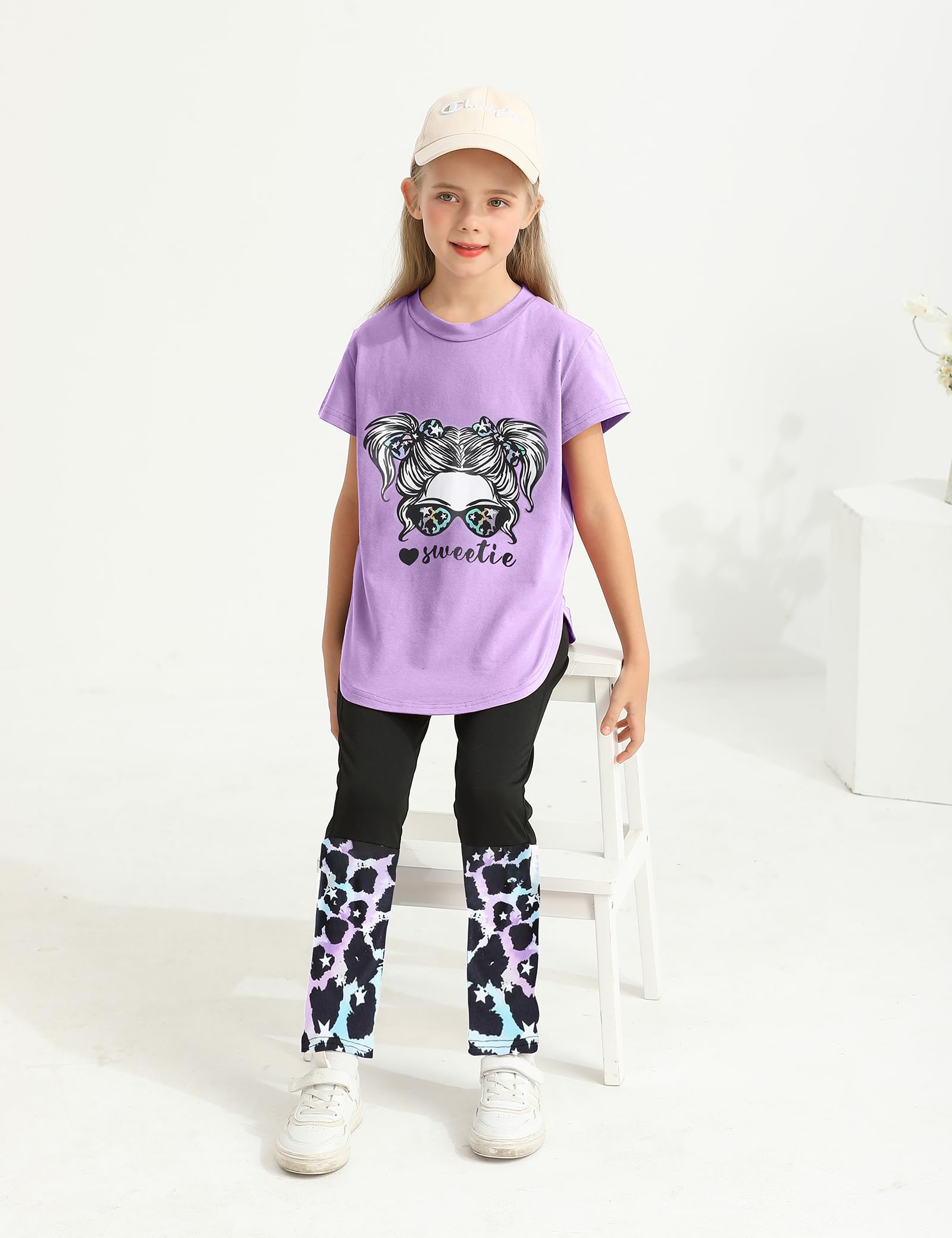 Conjunto de 2 piezas de pantalones de verano de manga corta y leggings largos de camuflaje, 6-14T