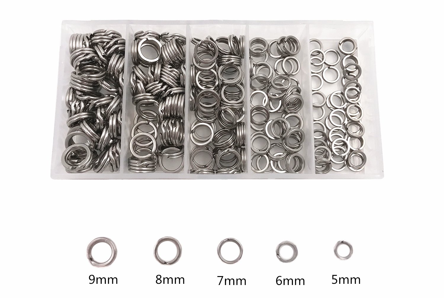 Milepetus 250pcs Stainless Steel Fishing Split Rings Black Nickel High Strength Heavy Duty Fishing Lures Ring Chain Connector Fishing Lure Tackle Set,5 Sizes