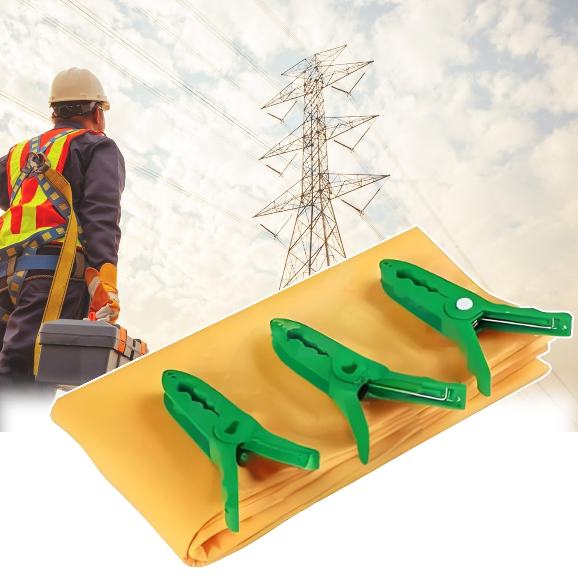 Elektriker-Sicherheitsarbeitsmatte, Gewerbliche Hoch-Niederspannungs-Isolierfußmatten Mit 3 Klemmen, Gelbe Feuerfeste Schweißdecken(0.4kv,80x100cm(31 1/2x39 2/5in))