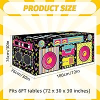 Vista 2 de Mantel rectangular de 6 pies de los años 80 y 90, con estampado de altavoz estéreo de radio retro, funda de mesa de tela lavable para cumpleaños
