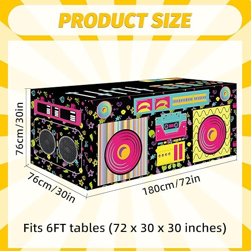 Miniatura 2 de Mantel rectangular de 6 pies de los años 80 y 90, con estampado de altavoz estéreo de radio retro, funda de mesa de tela lavable para cumpleaños de