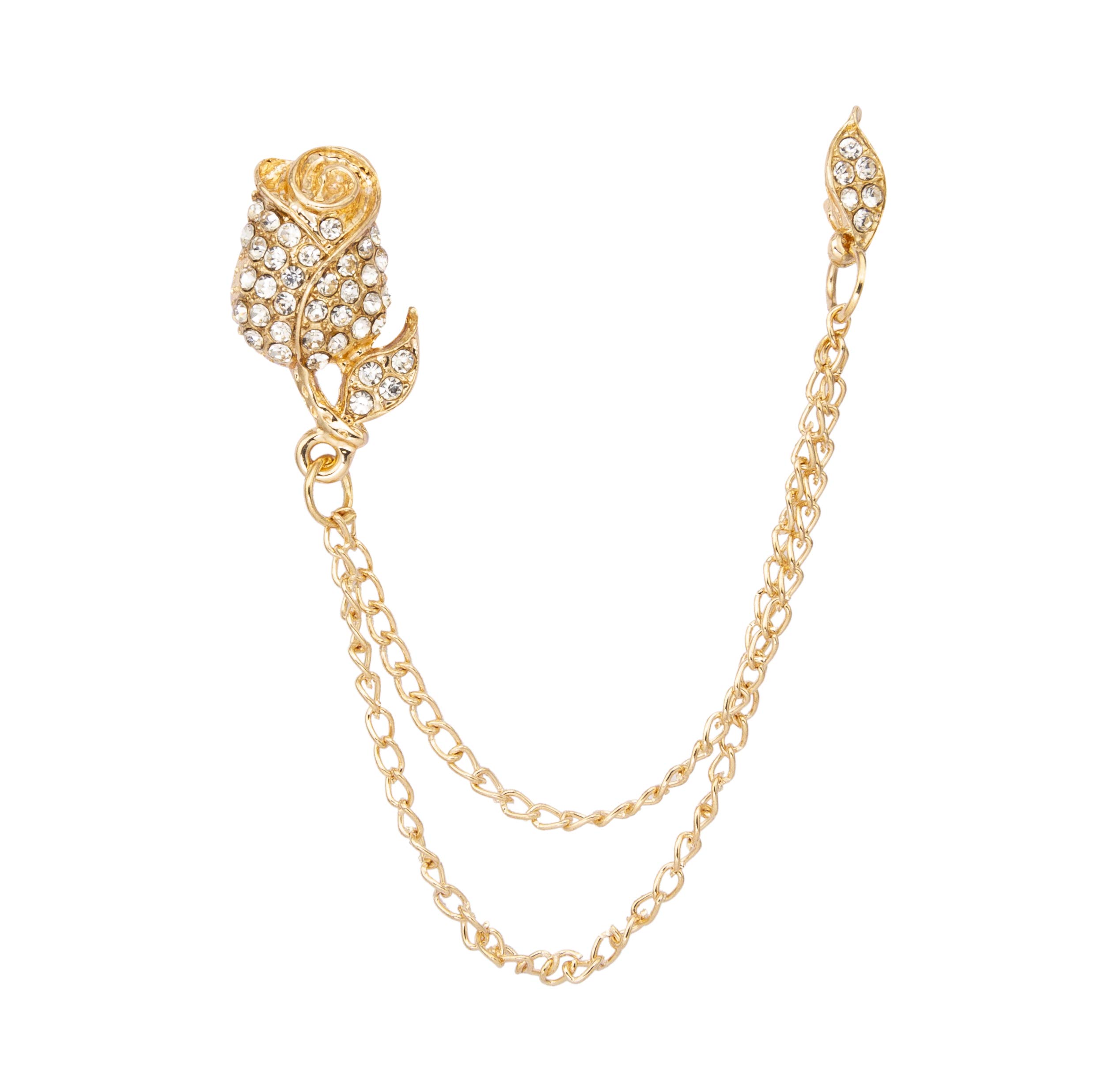knighthood Metalic Rose with Stone Leaf and Hanging Chain Lapel Pin Brooch for Men-picture-46