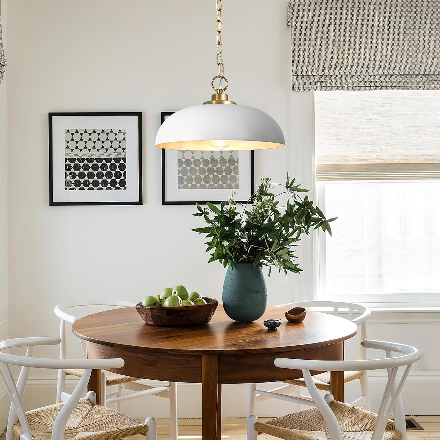 Lingkai 15.7" Pendant Light Fixtures, Farmhouse Pendant Lights Kitchen Island, White Hanging Ceiling Light for Kitchen Island Dining Room