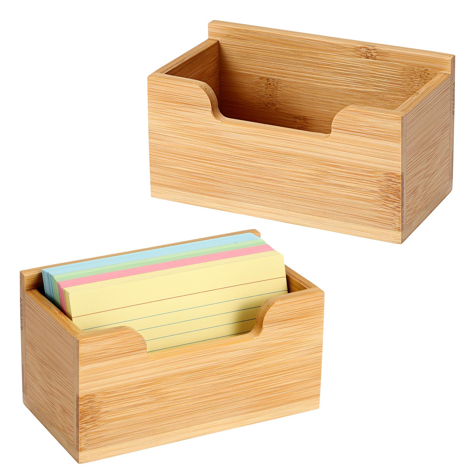 BTSKY Bamboo Index Card Storage Box, Index Card Storage Rack for Home Office Classroom (2 PACK, 3‘’ x 5'')