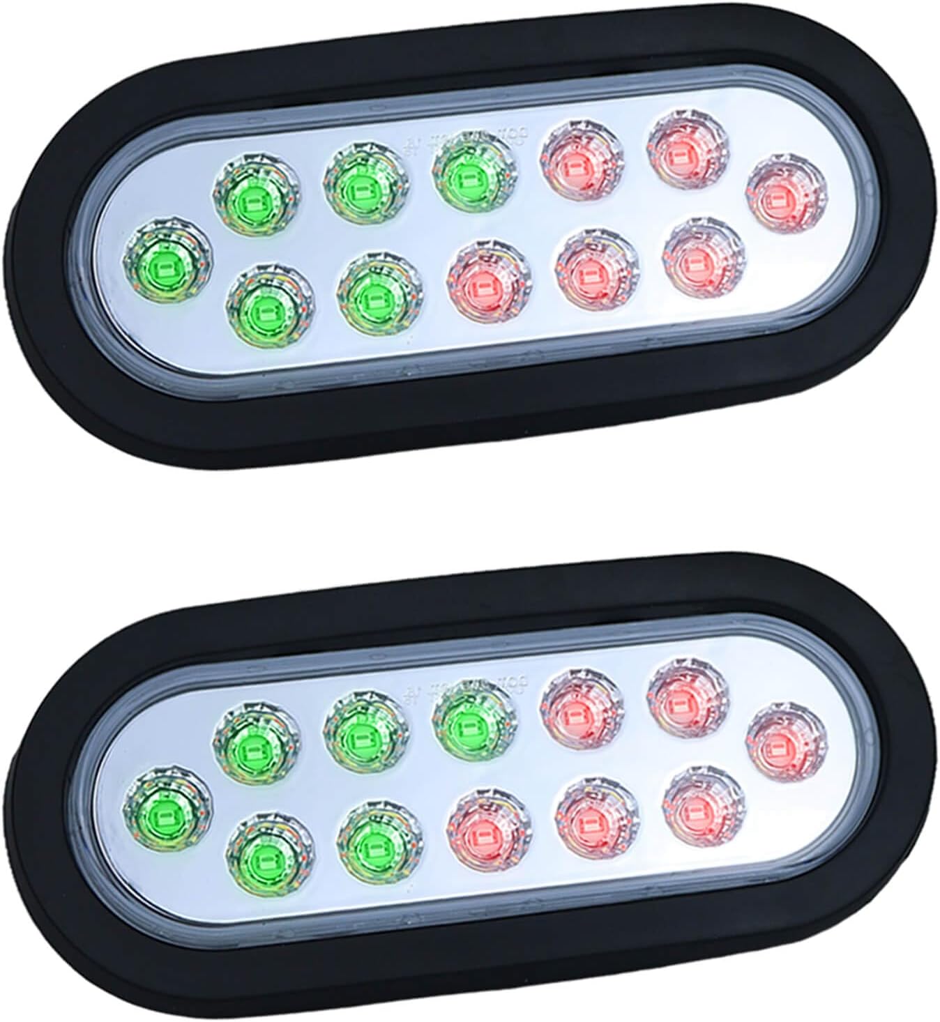 6 Inch Oval Dual Revolution LED Tail Lights Red Stop Turn Tail Lights and Green as Auxiliary Color for Truck Trailer RV IP67 Waterproof 2PCS