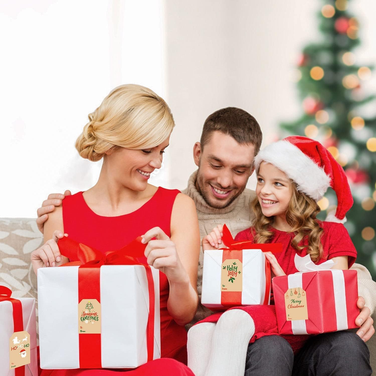 Haooryx Kraft Christmas Gift Tags - 160Pcs Self-Adhesive Kraft Color Christmas Gift Tags Santa Claus Stickers Paper Name Writable Label Xmas Winter Party Presents Package Envelope Seals Cards Labels - Image 7