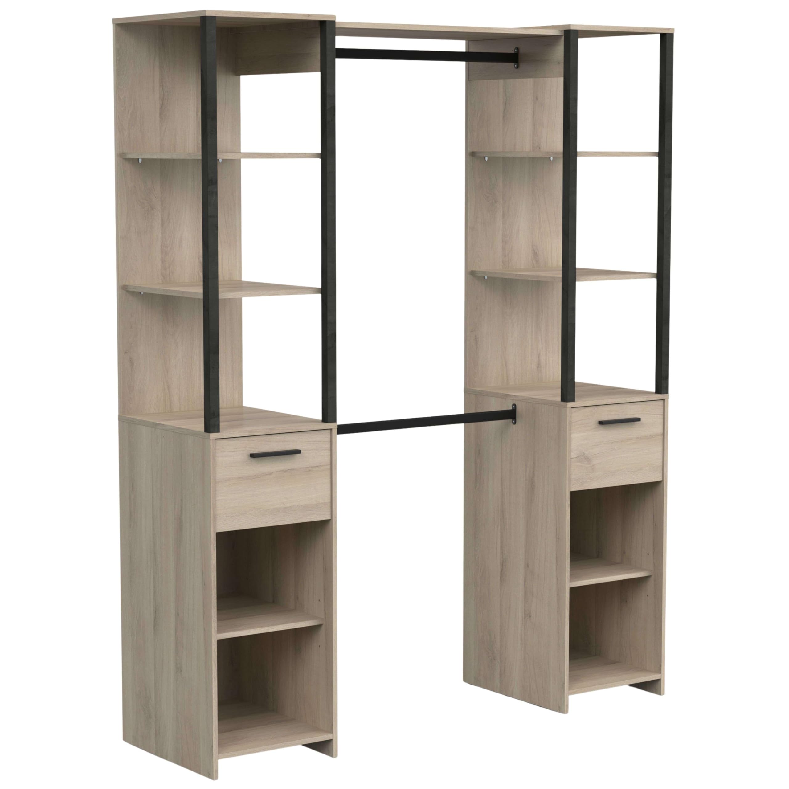 Miroytengo Vestidor Gary 2 Columnas Estilo Industrial Armario Abierto Color Roble Kronberg y Negro 160x200 cm