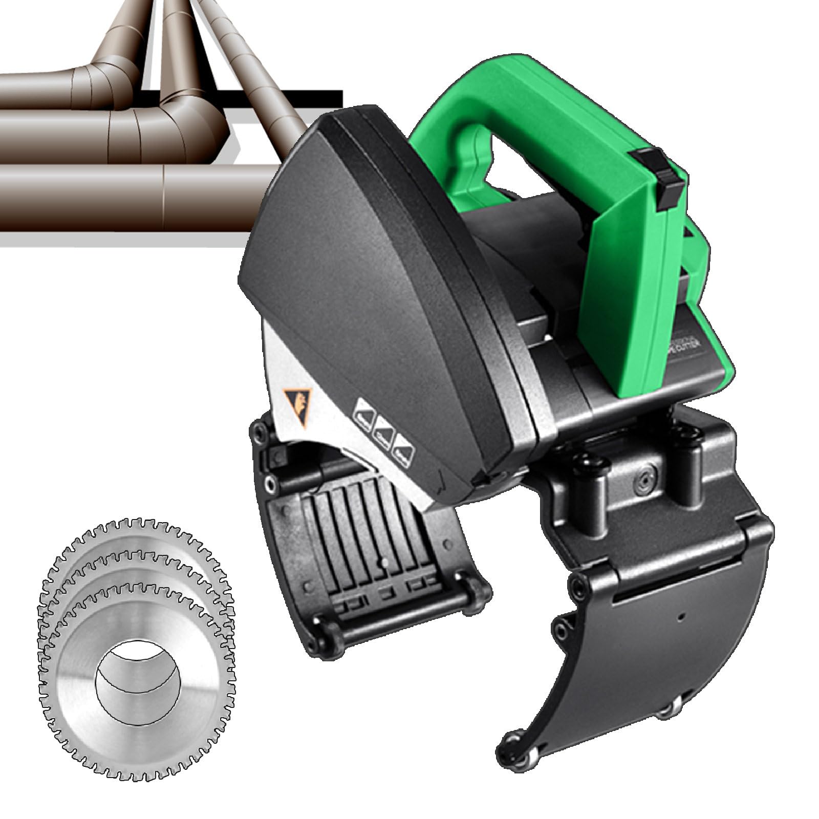 Cortador automático de tubos de metal, herramienta eléctrica de corte de tubos de acero, velocidad ajustable y diámetros de corte de 15 a 400 mm, con 3 hojas de sierra de acero inoxidable, 2900 rpm y