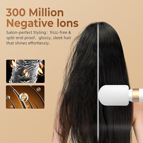 UKLISS Seche Cheveux Professionnel 7 en 1, Brosse Soufflante Brushing Set avec Auto-Wrap Boucleur a Cheveux, Hair Dryer, Brosse Soufflante Lissante, Airstyler pour Sécher, Boucler, Lisser - Blanc - 7