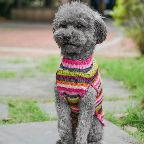 Miniatura 9 de Lindo suéter suave y cálido a rayas de invierno para perro, ropa de San Valentín, ropa de punto de hueso rosa, ropa para mascotas, sudadera sin