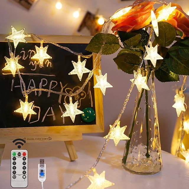 Star Fairy Lights,10M 80 LED String Lights LED Star Fairy Lights USB 8 Modes LED Stars Fairy Lights Lights for Christmas Halloween Party Home Bedroom Decoration (warmwhite)