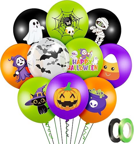 Miniatura 8 de Decoración de 50 globos de Halloween, adorables globos de látex de calabaza y araña espeluznante para niñas, fiesta de primer cumpleaños,