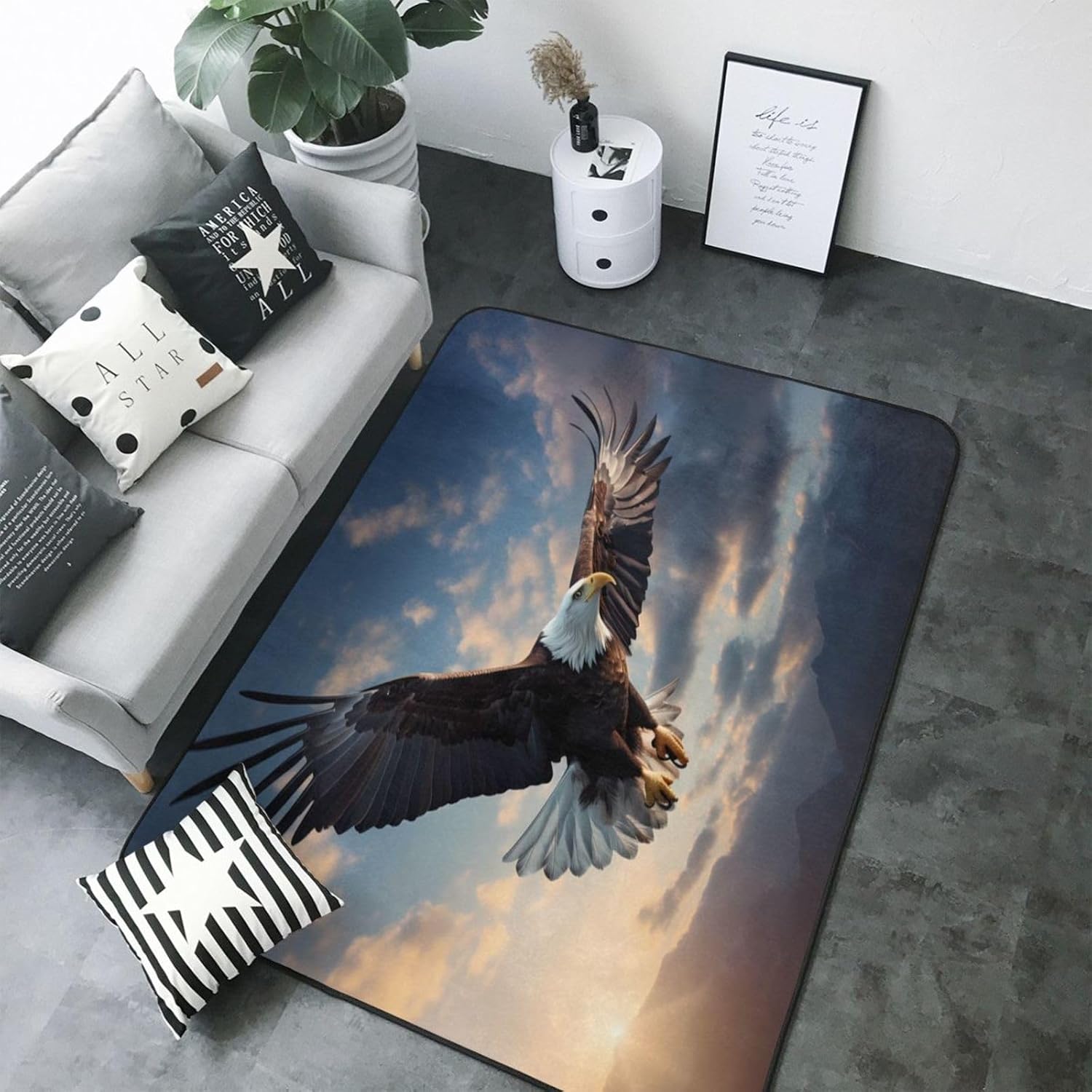 Fierce Eagle Printed Floor mat 80x58 inches, Non-Slip Decorative Carpet for Bedroom and Living Room