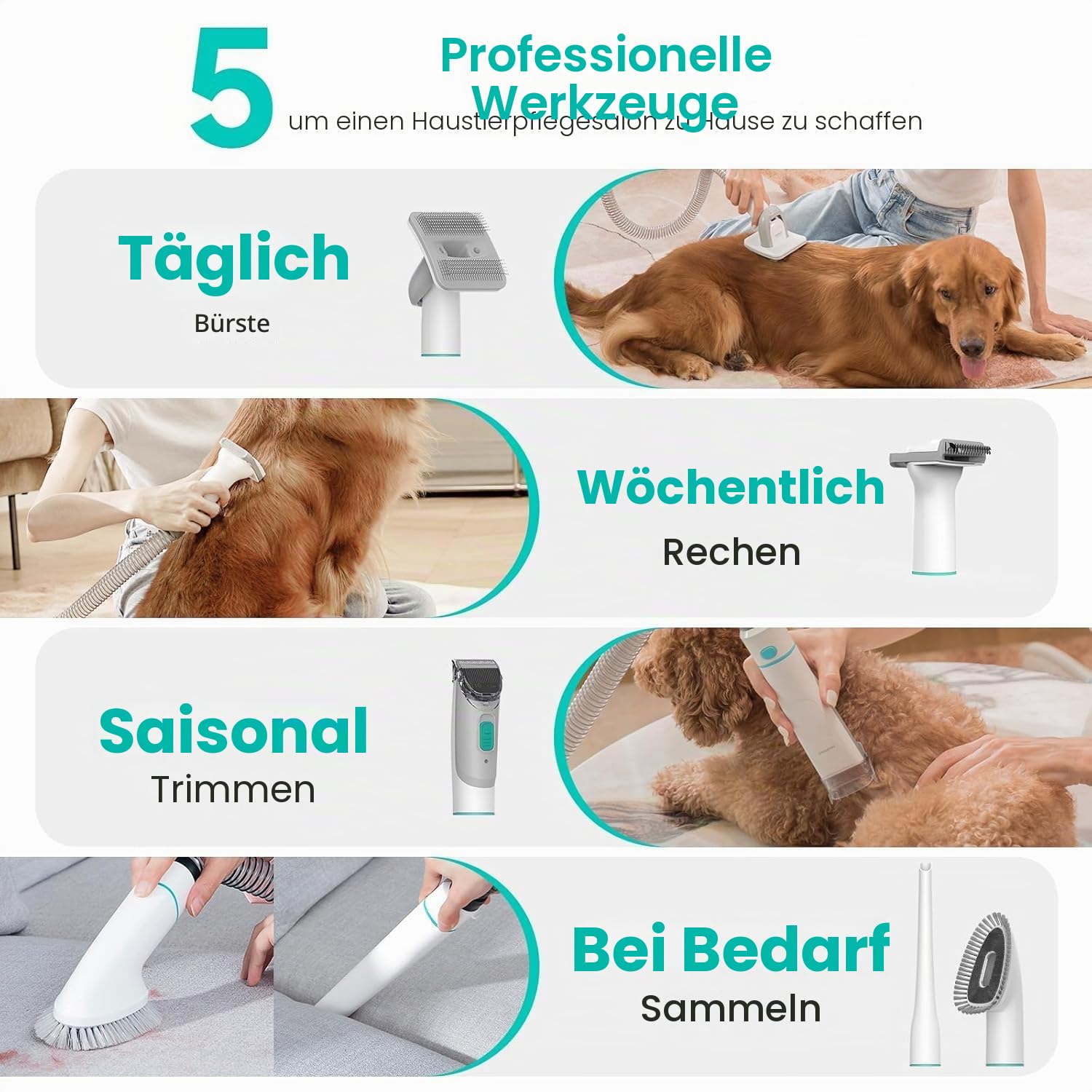 Neakasa P1 Pro Hundeschermaschine mit Staubsauger, leise Schermaschine Hund Katze, Profi Haustierpflegeset, Tierhaarschneidemaschine, elektrische Hundetrimmer mit 5 bewährten Pflegewerkzeugen