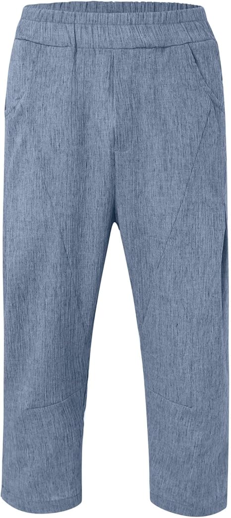 Herren Leinen Shorts 3/4 Länge - Bequeme Pluderhose Sommer Bermudahose