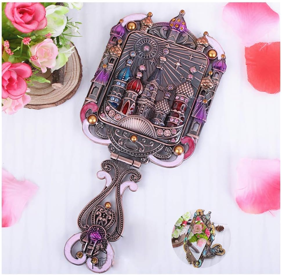 Mirror Vintage Hand Mirror Square Retro Color Handheld Mirror with Handle Both Use of Hand Held Travel Mirror and Dressing Table Mirror Creative Gifts