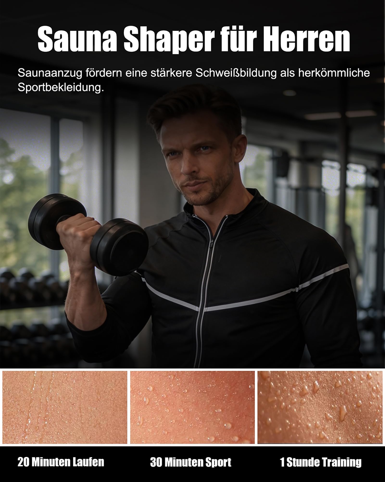 Schwitzanzug Herren Sauna, Schwitzjacke Herren REFLEKTIEREND Fitness Kleidung Herren, Reißverschluss Schweiß Sauna Suit Shapewear, Schweißfördernde Abnehmen für Gym, Fettverbrennung