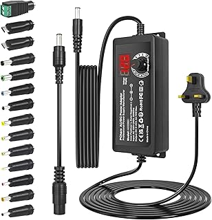 PChero 72W Universal Power Adapter, AC 100~240V 50/60Hz to DC 3~24V Switching Power Supply Converter with 14 Tips Connectors & 1pc Reverse Polarity Cable for CCTV Camera LED Strips Router – 3000mA Max