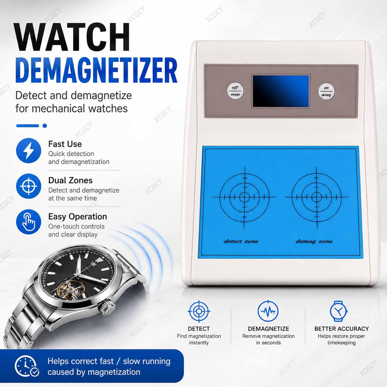 Demagnetyzer Zegarków Elektrycznych, Profesjonalny Detektor Magnetyzmu Zegarków Z Wyświetlaczem Lcd, Oddzielne Strefy Detekcji/demagnetyzacji, Narzędzie Warsztatowe Do Zegarków Mechanicznych I
