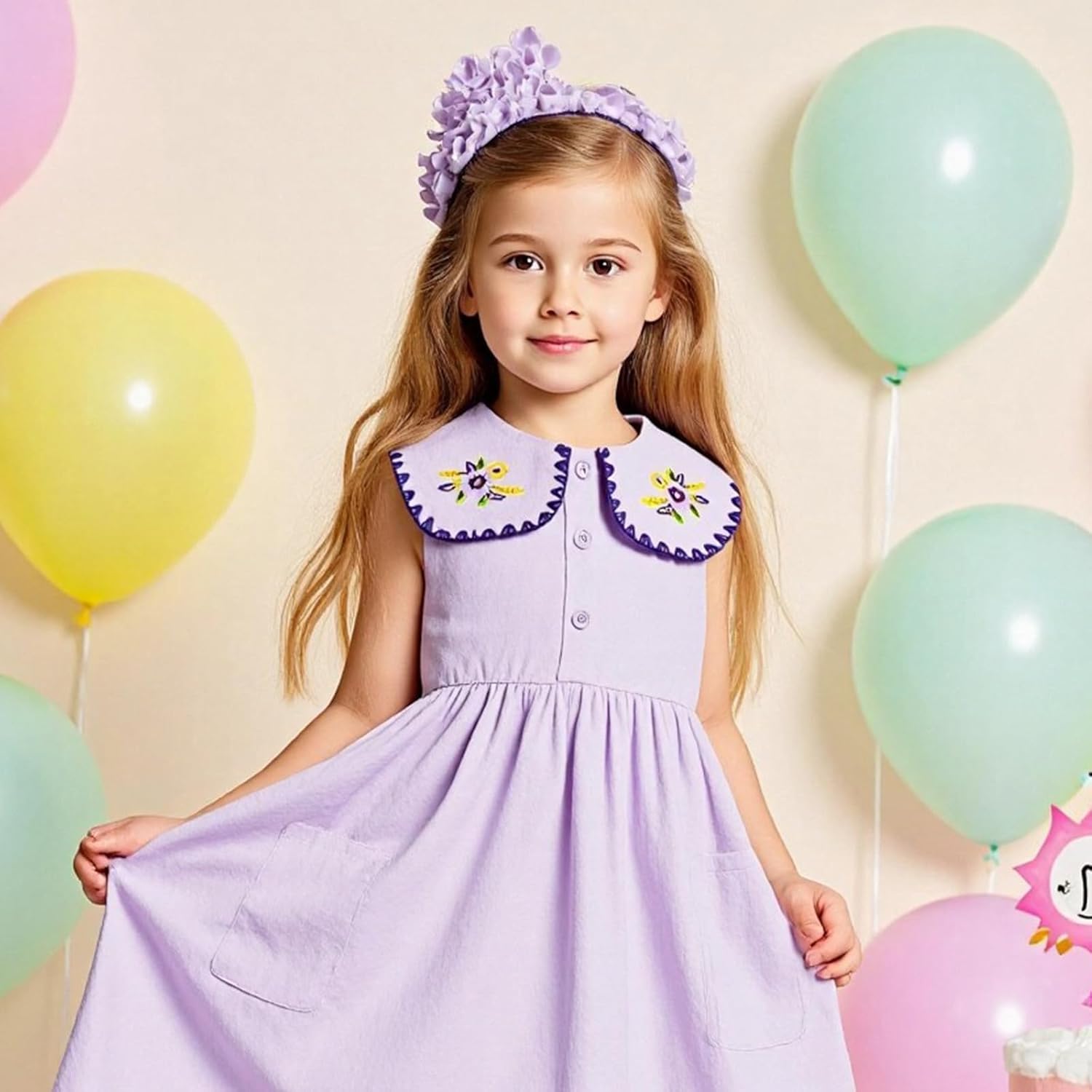 Little Bitty Girls Cotton Embroidered Peter Pan Collar Sleeveless Summer Party Birthday Sunshine A line Dress 2-6 Years - Image 2
