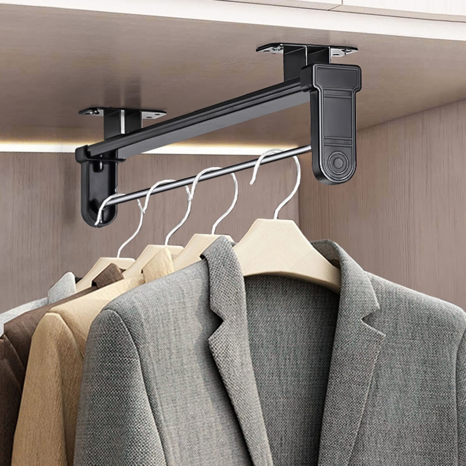 Wardrobe rail Pull-Out Extendable Closet Valet Rod, 30cm-50cm，Wardrobe Retractable Rail Hangers Towel Rack, Top Mount(40cm)