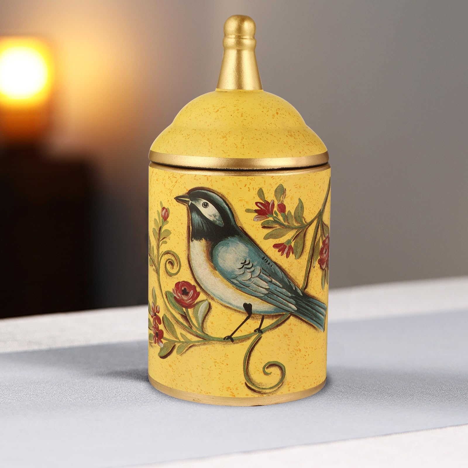 Barattolo in Ceramica Rotondo con Coperchio, Sigillo Ermetico, Giallo