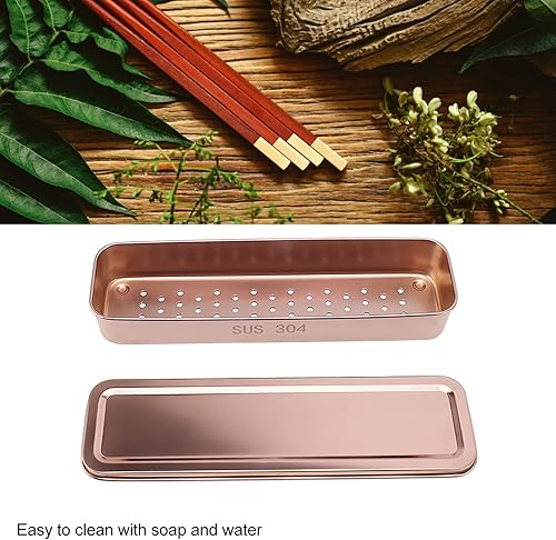 Miniatura 3 de Caja de almacenamiento de palillos de cocina, bandeja para cubiertos, drenaje inteligente, grado alimenticio, con tapa, para negocios (oro rosa)